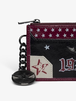 Sunny Card Punk Card Holder - Patent leather card holder with vintage-inspired effect, medallion and wing signatures.