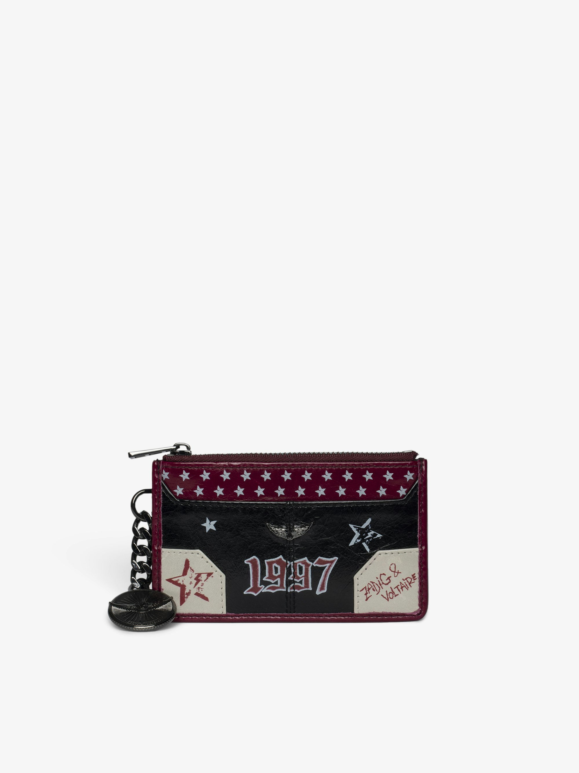 Sunny Card Punk Card Holder - Patent leather card holder with vintage-inspired effect, medallion and wing signatures.