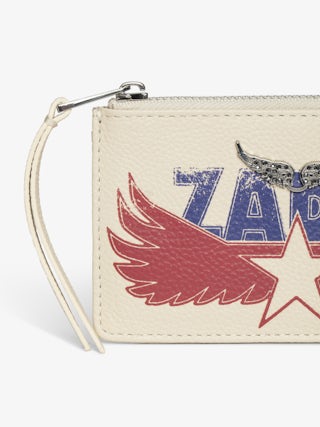 ZV Card America Card Holder - Grained leather card holder, adorned with rhinestone wings.