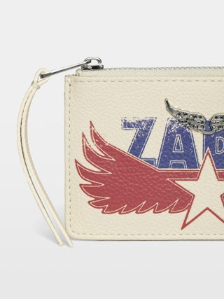 ZV Card America Card Holder - Grained leather card holder, adorned with rhinestone wings.