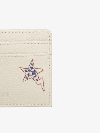 ZV Pass America Card Holder - Card holder in grained leather adorned with rhinestone wings.