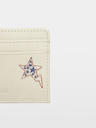 ZV Pass America Card Holder - Card holder in grained leather adorned with rhinestone wings.
