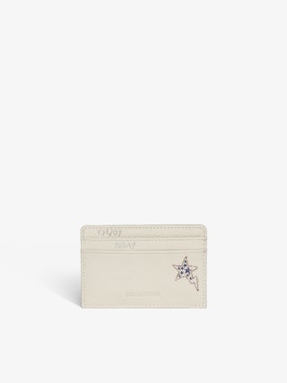 ZV Pass America Card Holder - Card holder in grained leather adorned with rhinestone wings.
