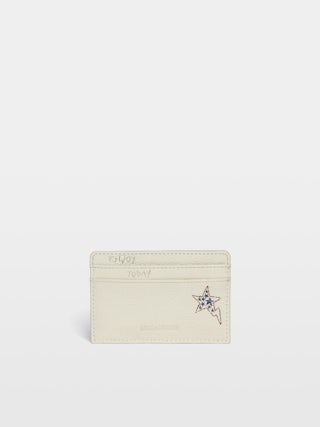 ZV Pass America Card Holder - Card holder in grained leather adorned with rhinestone wings.