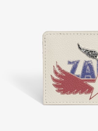 ZV Pass America Card Holder - Card holder in grained leather adorned with rhinestone wings.