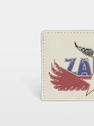 ZV Pass America Card Holder - Card holder in grained leather adorned with rhinestone wings.
