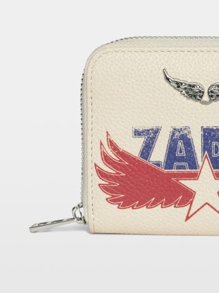 Porte-Monnaie Mini ZV America - Portefeuille en cuir grainé orné d'ailes à strass signatures.