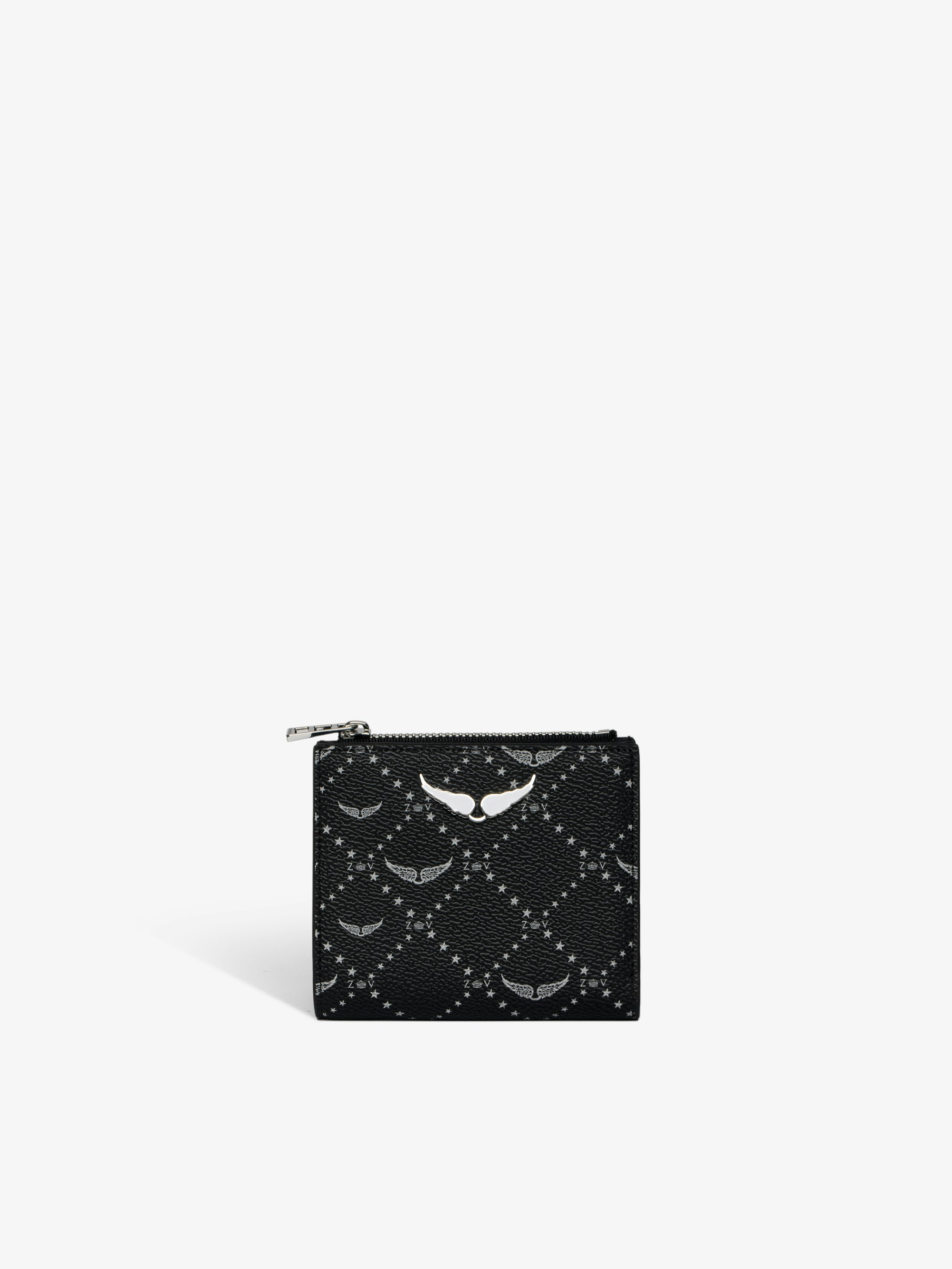 Cartera ZV Monogram - Cartera de lona revestida con estampado de monograma, solapa y bolsillo con cremallera.