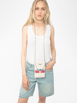 Rock Phone Pouch - Coated canvas phone case pouch with chains and signature wings.