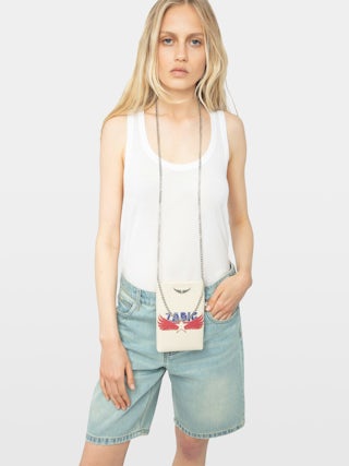 Rock Phone Pouch - Coated canvas phone case pouch with chains and signature wings.