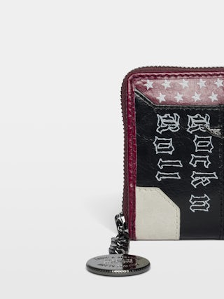 Sunny Mini Punk Geldbörse - Geldbörse aus Lackleder mit Vintage-inspiriertem Effekt, Medaillon und Flügel-Signaturen.