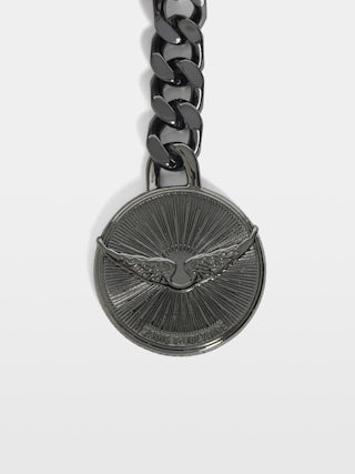 Sunny Mini Punk Geldbörse - Geldbörse aus Lackleder mit Vintage-inspiriertem Effekt, Medaillon und Flügel-Signaturen.