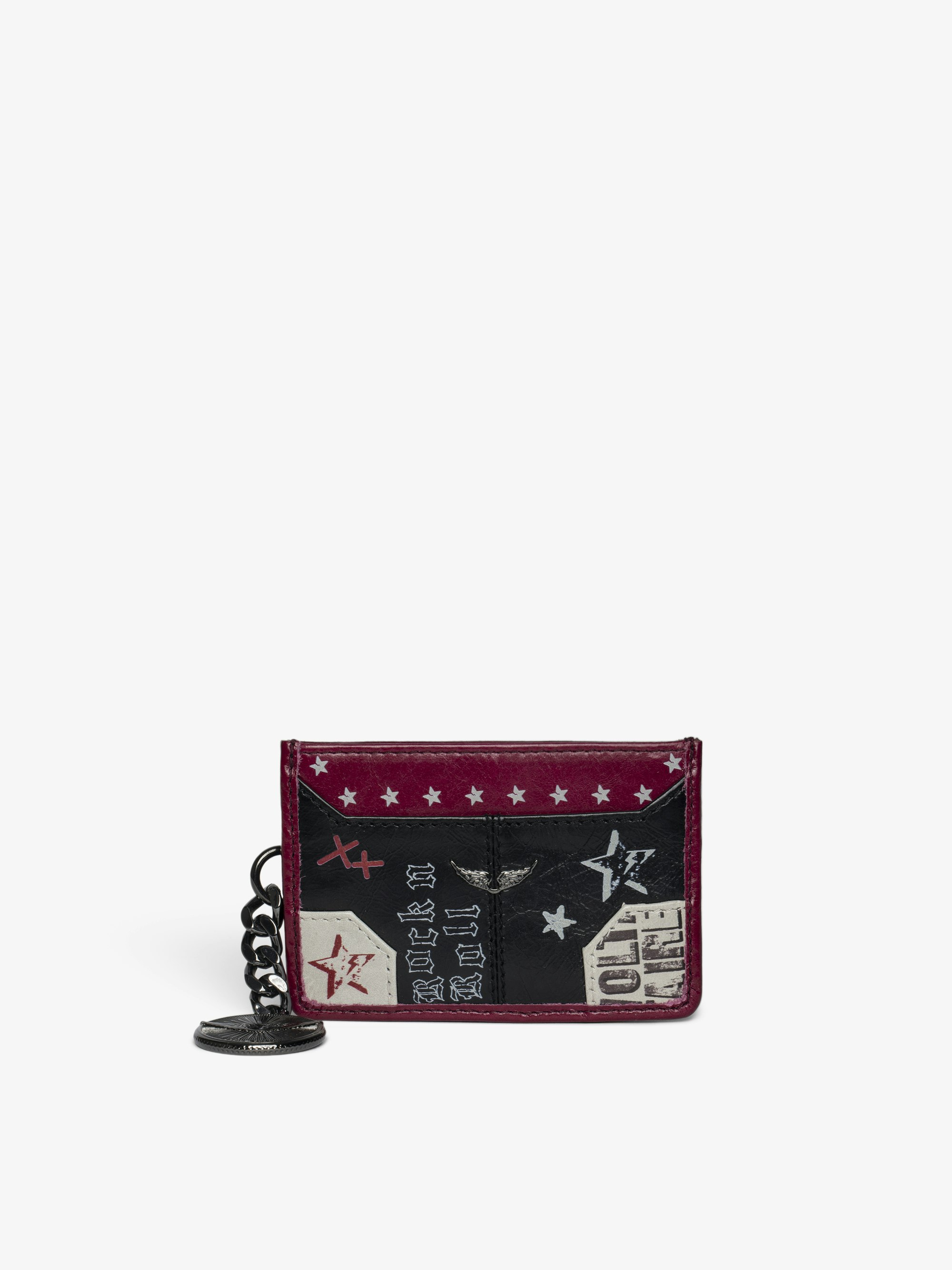 Sunny Pass Punk Card Holder - Patent leather card holder with a vintage-inspired effect, featuring a medallion charm and wing signatures.