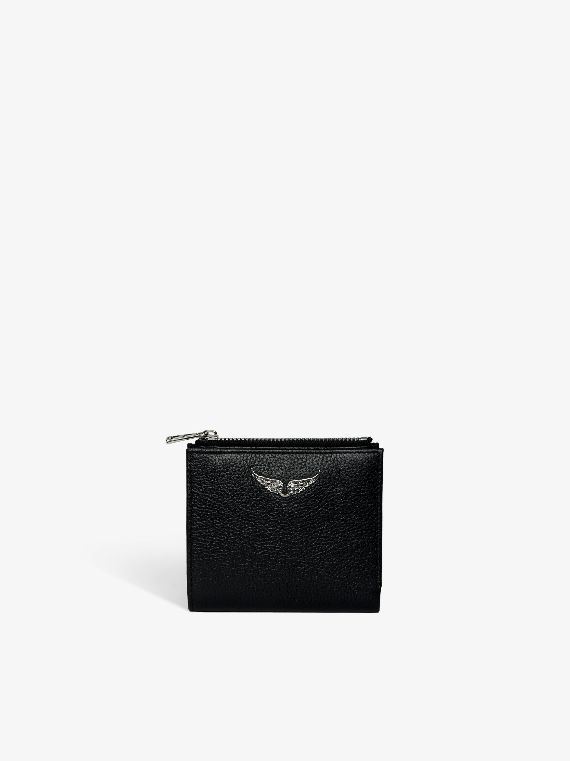 Cartera ZV - Cartera de piel granulada con solapa y bolsillo con cremallera.