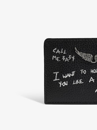 ZV Pass Graffiti Card Holder - Card holder in grained leather adorned with rhinestone wings. Graffiti print.