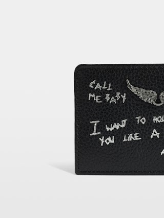 ZV Pass Graffiti Card Holder - Card holder in grained leather adorned with rhinestone wings. Graffiti print.