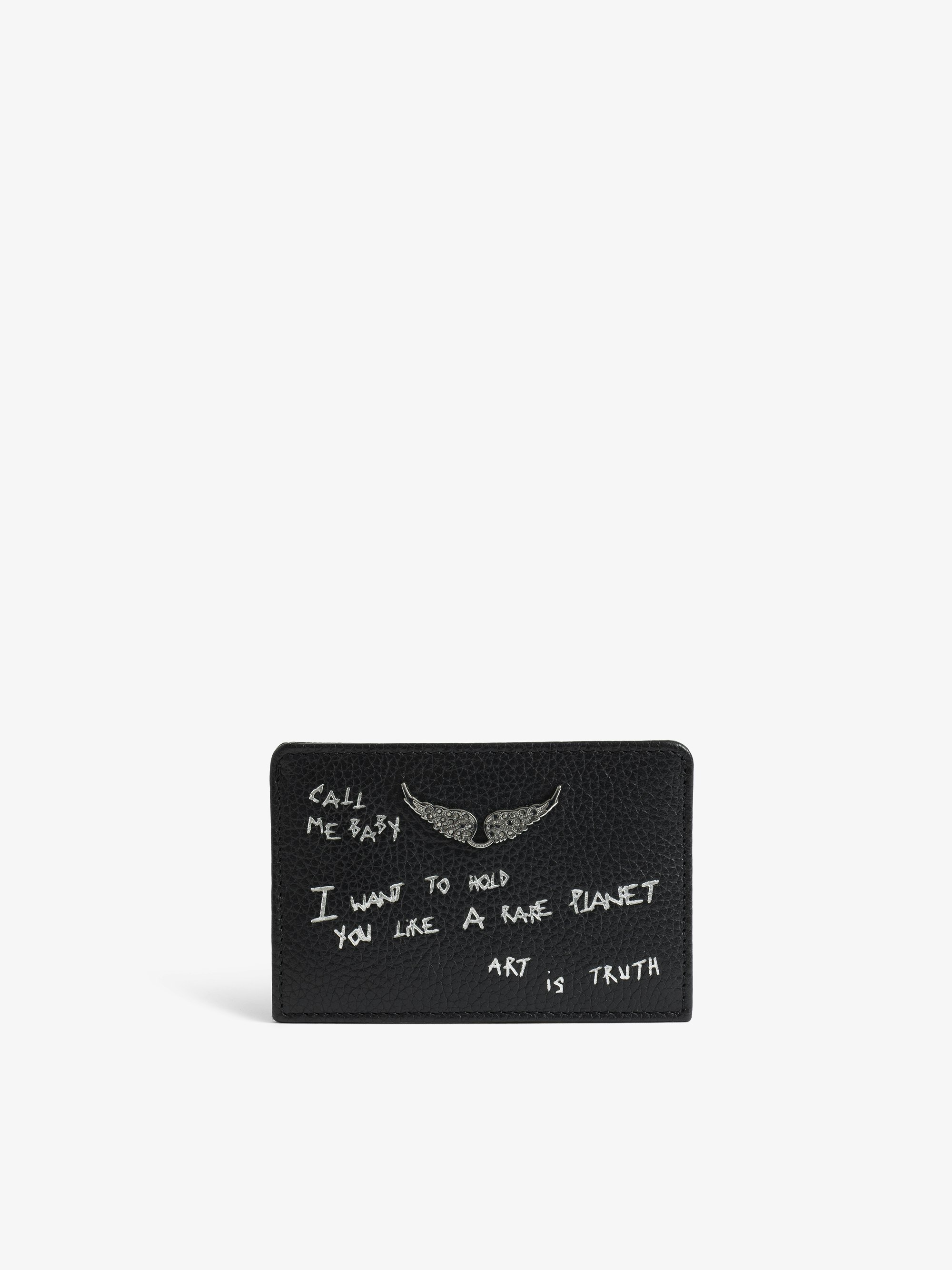 ZV Pass Graffiti Card Holder - Card holder in grained leather adorned with rhinestone wings. Graffiti print.