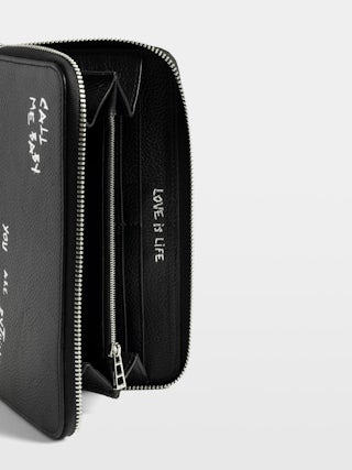 Compagnon Graffiti Wallet - Wallet in grained leather adorned with rhinestone wings. Graffiti print.