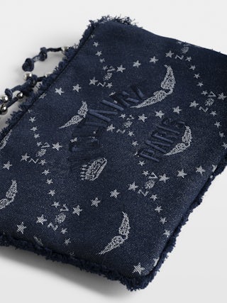 Pochette Angel Denim Monogram - Pochette en denim monogramme à signature ailes.