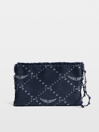 Pochette Angel Denim Monogram - Pochette en denim monogramme à signature ailes.