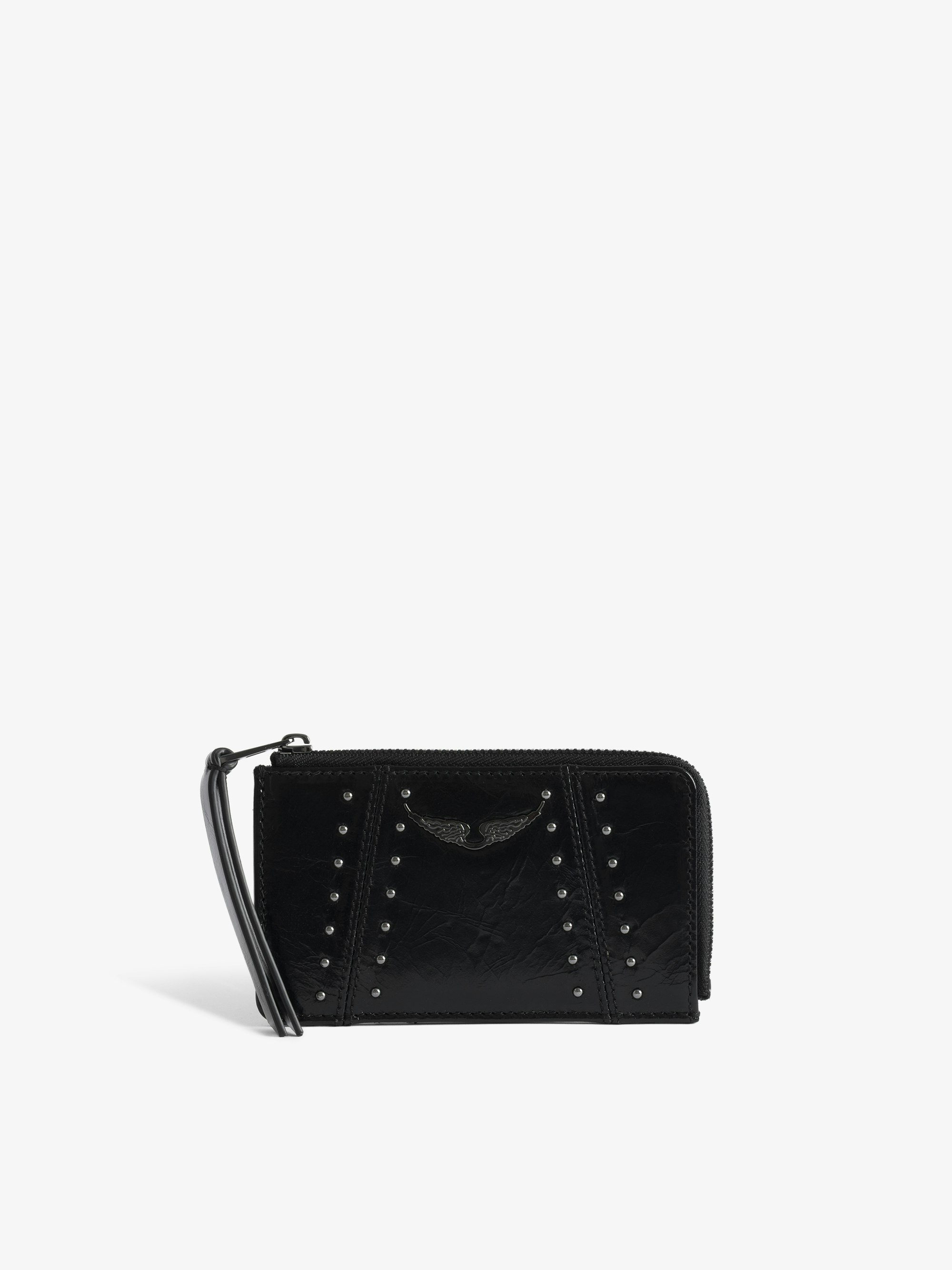 ZV Card Vintage Patent Studs Cardholder - Zip card holder in vintage leather with studs.