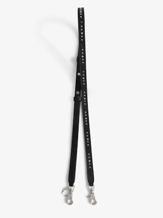 Overstudded Shoulder Strap - Adjustable thin shoulder strap in grained leather adorned with studs.