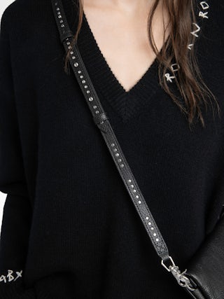 Overstudded Shoulder Strap - Adjustable thin shoulder strap in grained leather adorned with studs.