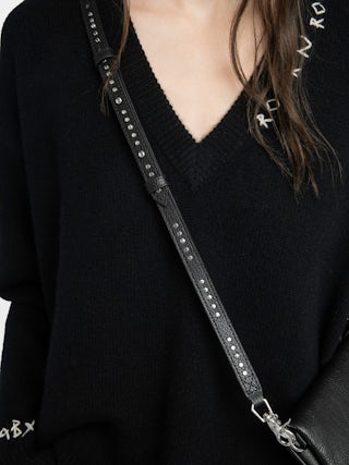 Schulterriemen Overstudded - Verstellbarer dünner Schulterriemen aus genarbtem Leder mit Nieten verziert.