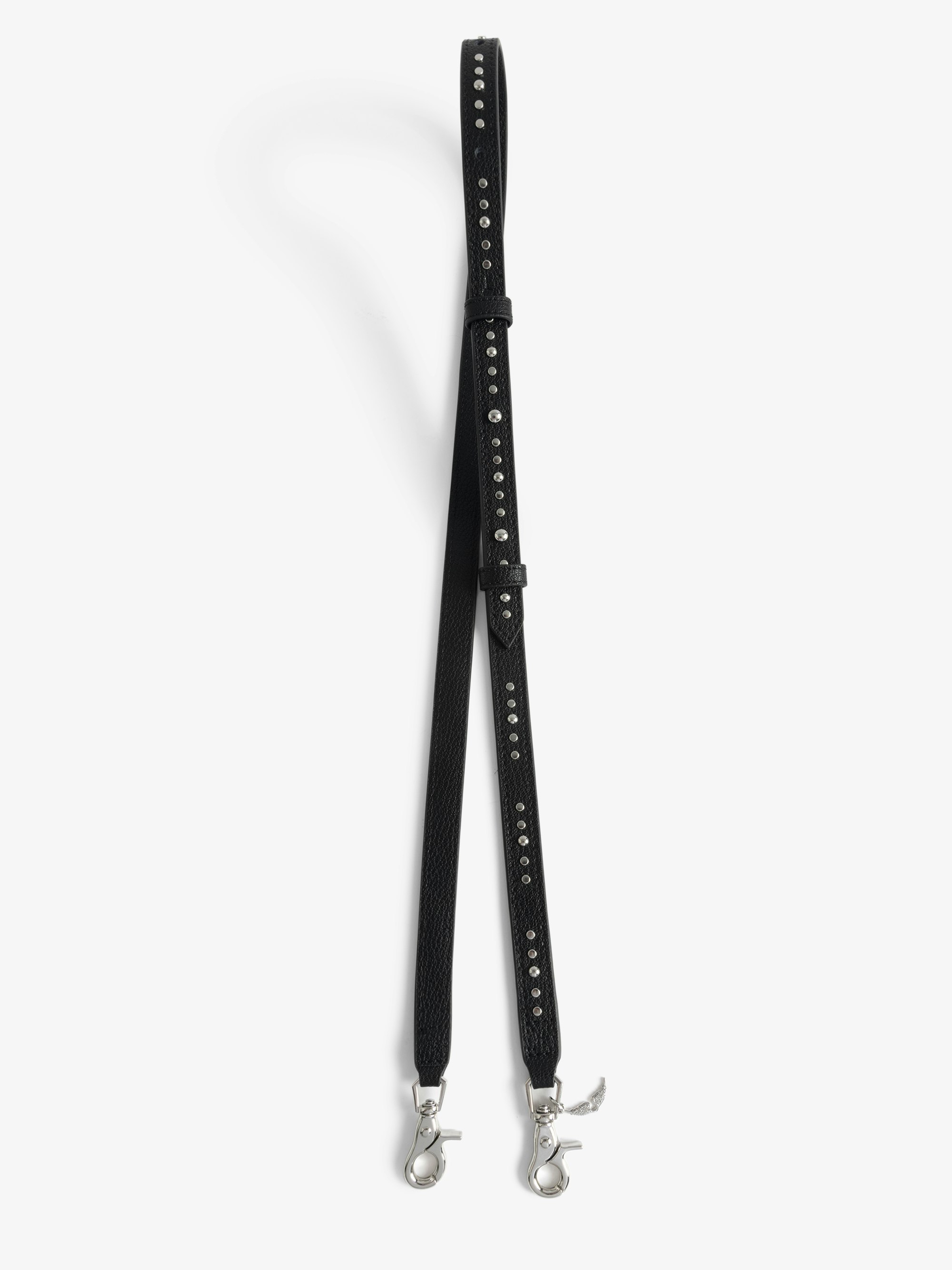 Overstudded Shoulder Strap - Adjustable thin shoulder strap in grained leather adorned with studs.
