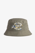 Boby Kids' Bucket Hat - Kids’ bucket hat in khaki cotton with brand insignia and Core Cho motifs