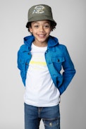 Boby Kids' Bucket Hat - Kids’ bucket hat in khaki cotton with brand insignia and Core Cho motifs