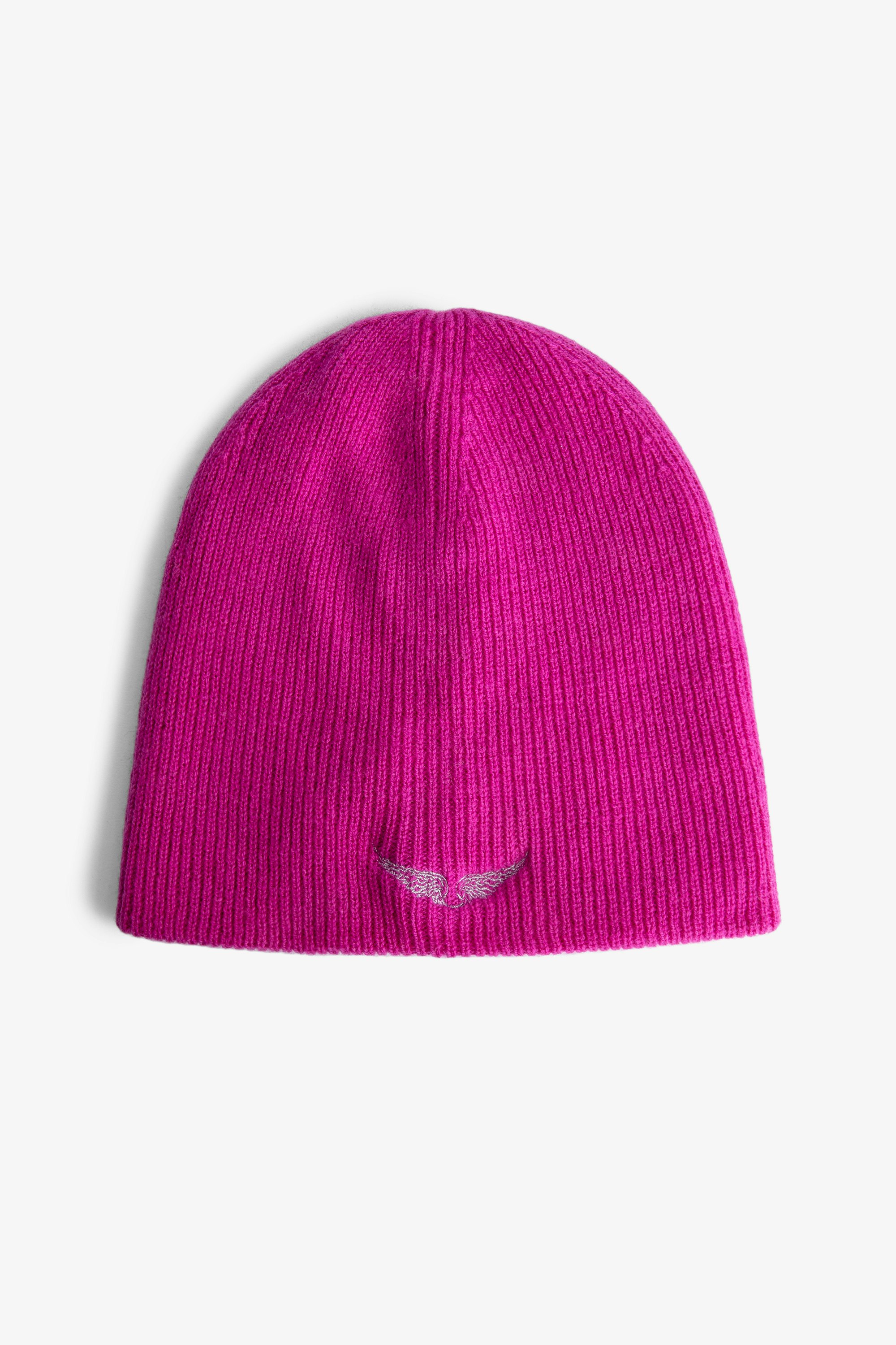Susana Children’s Beanie  Children’s pink knitted beanie with contrasting wings