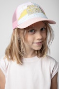 Amy Kids' Cap - Kids' cap in pink cotton and mesh, with print and embroidery
