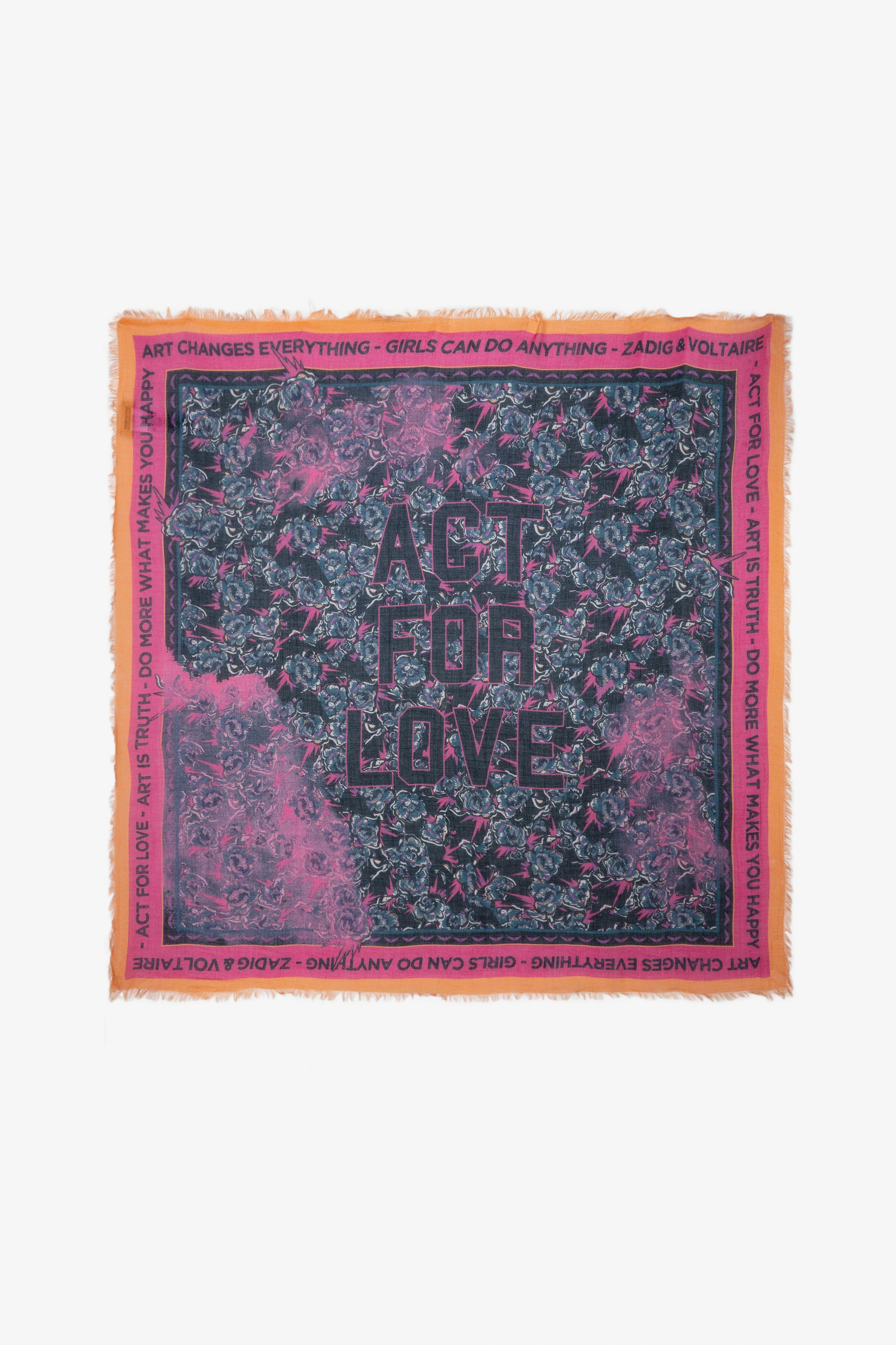 Ella Girls’ Tagelmust Scarf - Girls’ pink tagelmust scarf with “Act For Love” slogan.