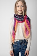 Ella Girls’ Tagelmust Scarf - Girls’ pink tagelmust scarf with “Act For Love” slogan.