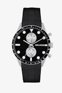 Reloj Strap Master Silicone - Reloj cronómetro de acero plateado para hombre con esfera negra y correa de silicona negra