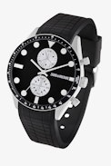 Reloj Strap Master Silicone - Reloj cronómetro de acero plateado para hombre con esfera negra y correa de silicona negra