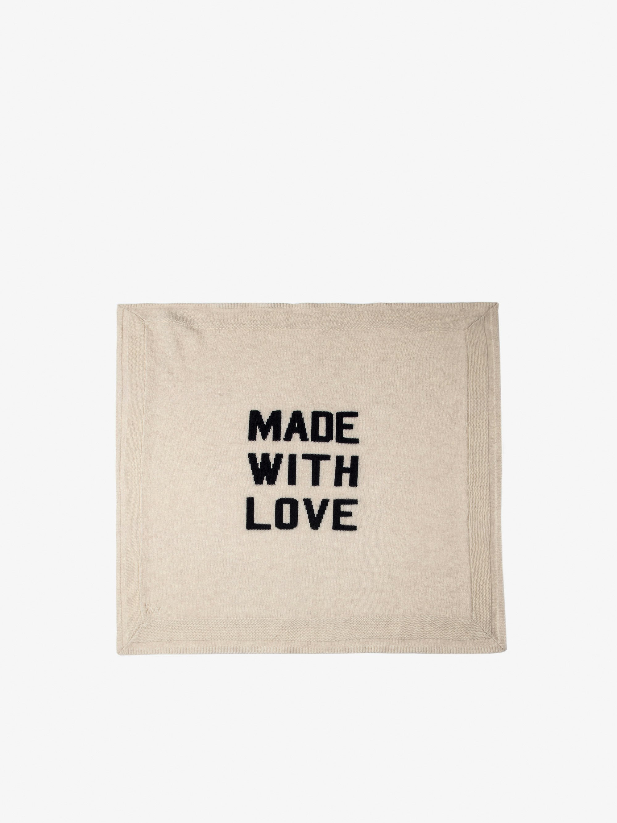 Decke Maya für Babys - Strickdecke in Ecru mit „Made With Love“-Aufschrift für Babys.
