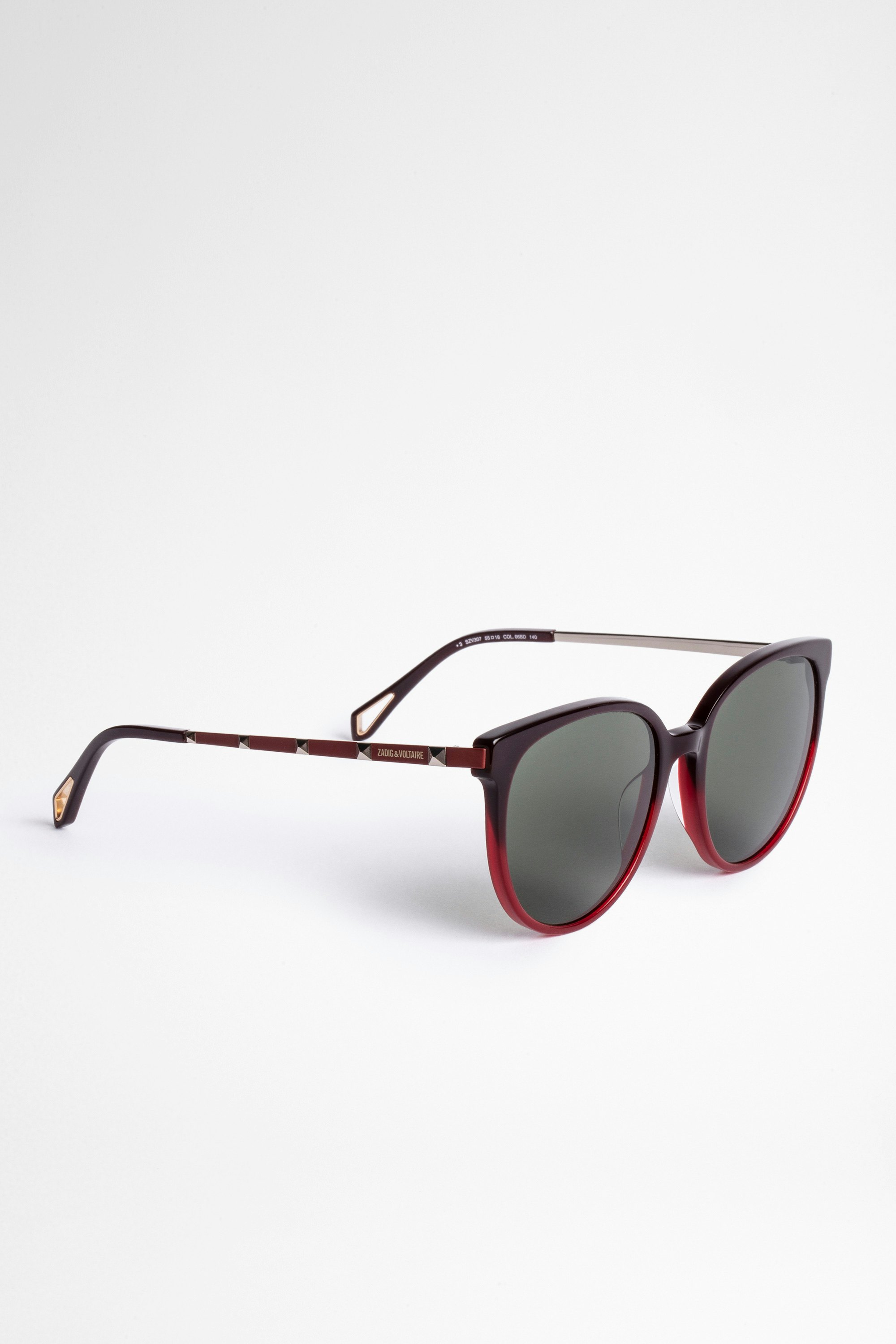 Sonnenbrille Studs Unisex-Sonnenbrille aus rotem Bio-Acetat mit grünen Gläsern