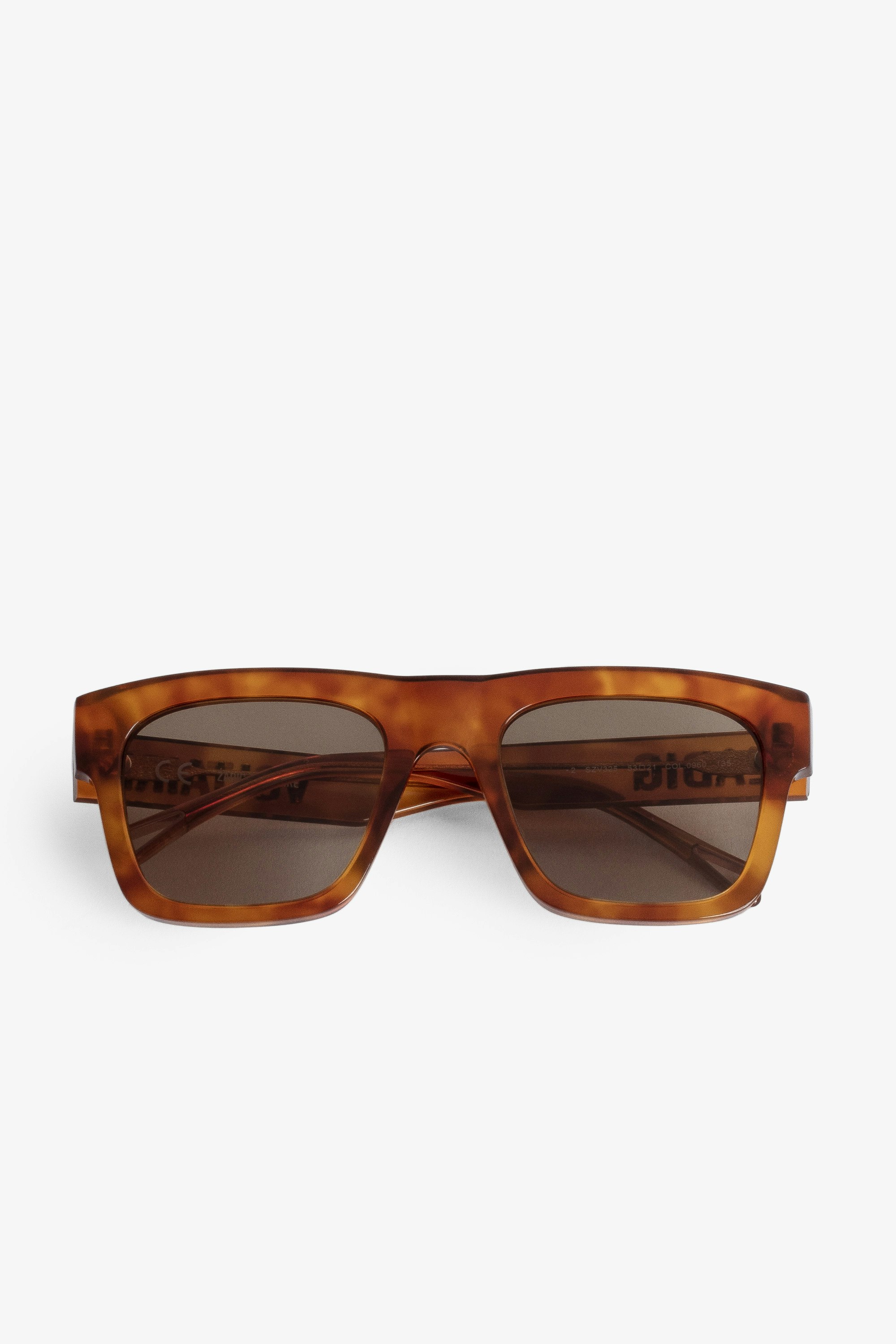 Oversized Sunglasses - Oversized camel acetate sunglasses with ZADIG logo on the temples