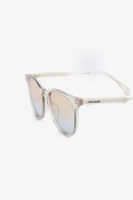 Wire Metal Sunglasses - Clear beige sunglasses with half wire frame.