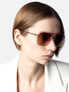 Aviator Wings Sunglasses - Unisex aviator sunglasses in cognac metal with smoke lenses