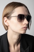 Aviator Wings Sunglasses - Unisex aviator sunglasses in black metal with smoke lenses.