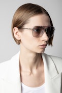Aviator Wings Sunglasses - Unisex aviator sunglasses in pink metal with smoke glass.