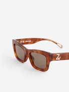 ZV23H1 Sunglasses - Unisex brown rectangular sunglasses with the ZV logo on the temples.