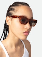ZV23H1 Sunglasses - Unisex brown rectangular sunglasses with the ZV logo on the temples.