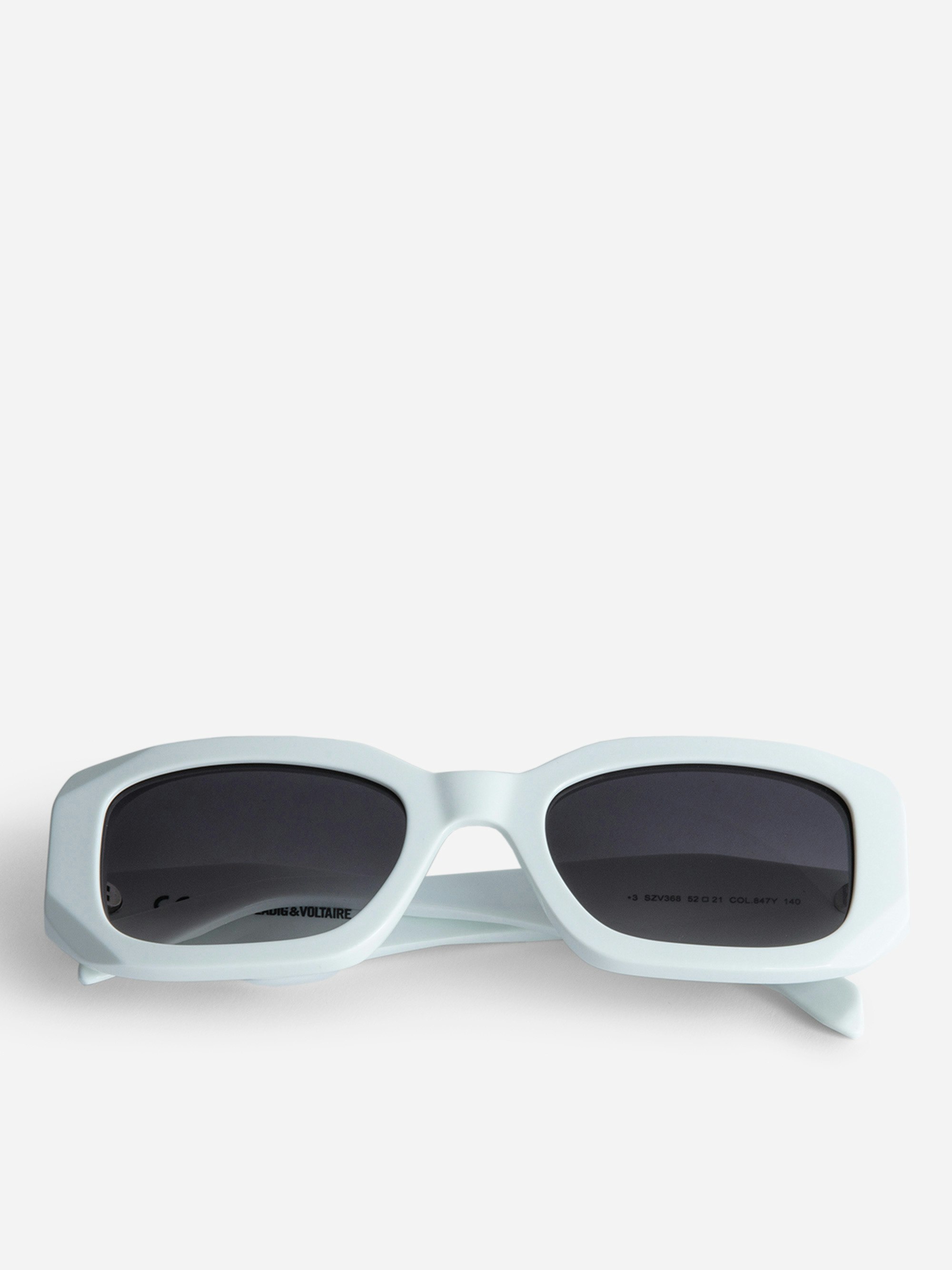 Sonnenbrille ZV23H3 - Weiße, rechteckige Unisex-Sonnenbrille mit Flügeln auf den destrukturierten Bügeln.