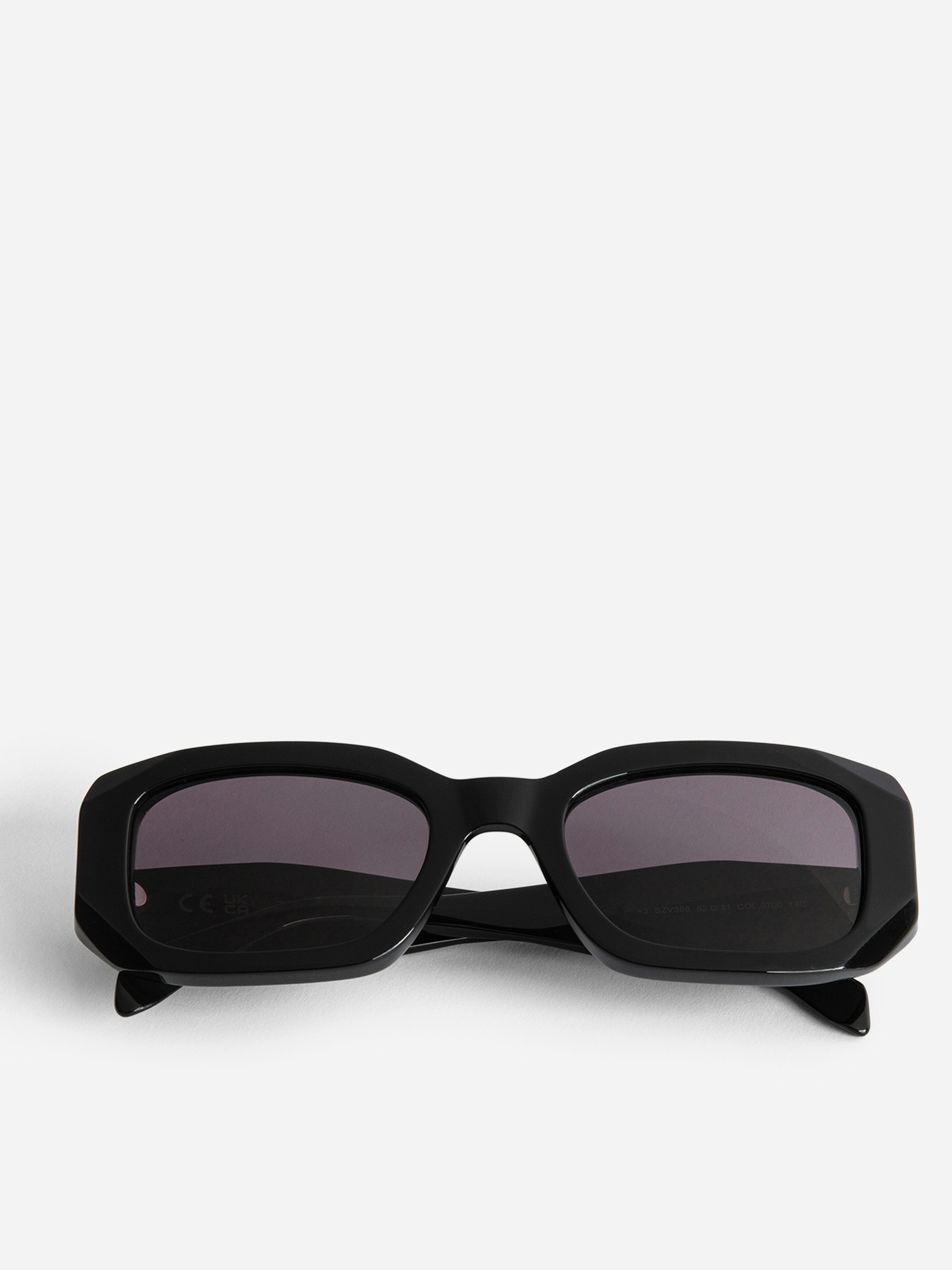 Gafas de sol ZV23H3 - Gafas de sol unisex rectangulares de color negro con patillas desestructuradas con alas.