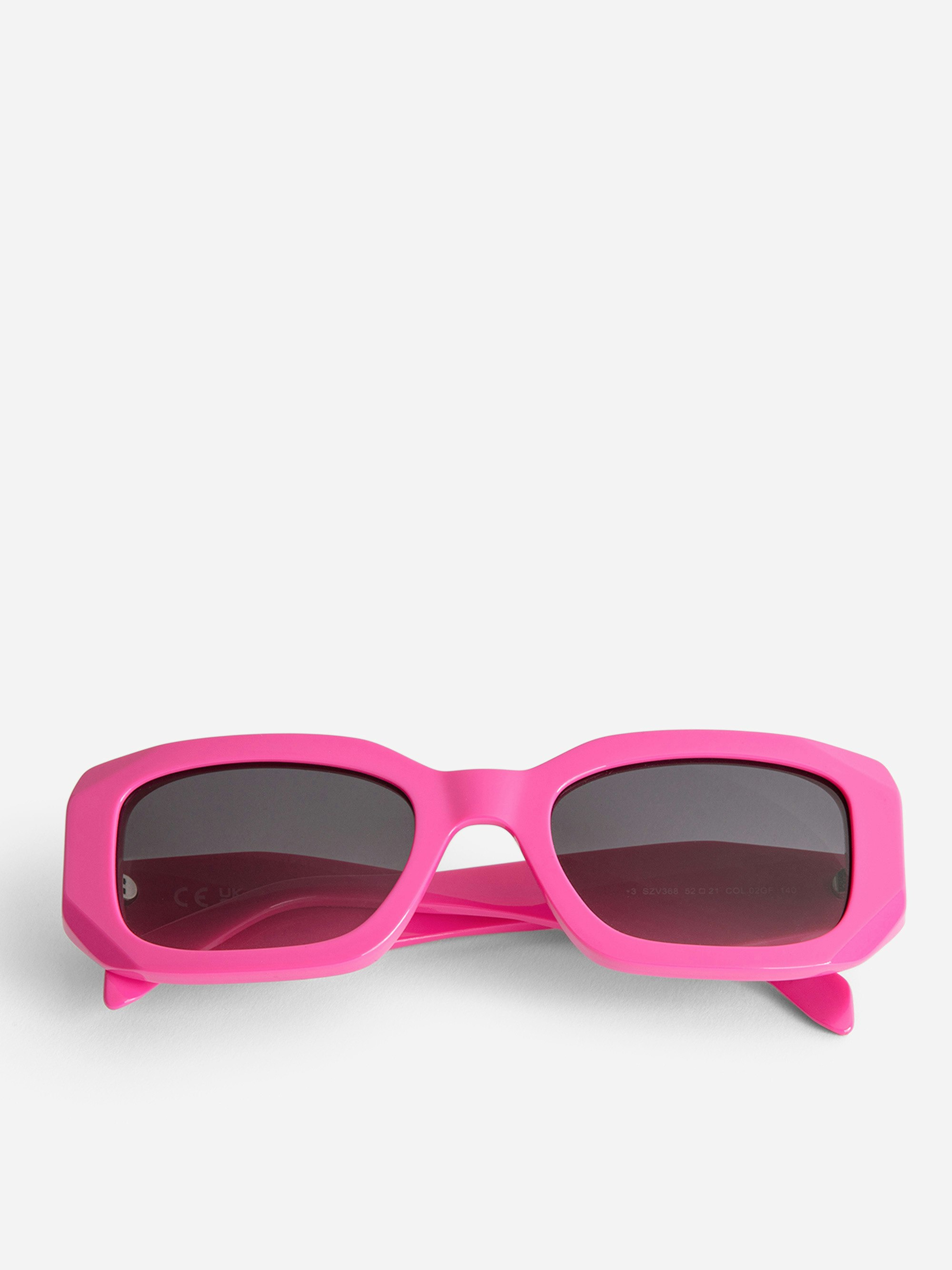 ZV23H3 Sunglasses - Unisex pink rectangular sunglasses with wings on the unstructured temples.