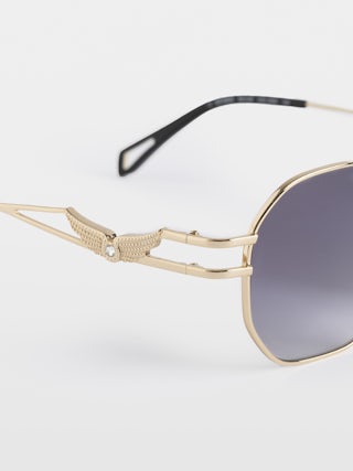 Lunettes De Soleil ZV26S1 - Lunette de soleil unisexe en métal avec détails signatures ailes sur branches.